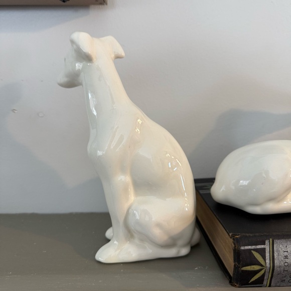 2 Vintage White Ceramic Greyhound Whippet Figurines Minimalist 7.5” Statue - Picture 8 of 11